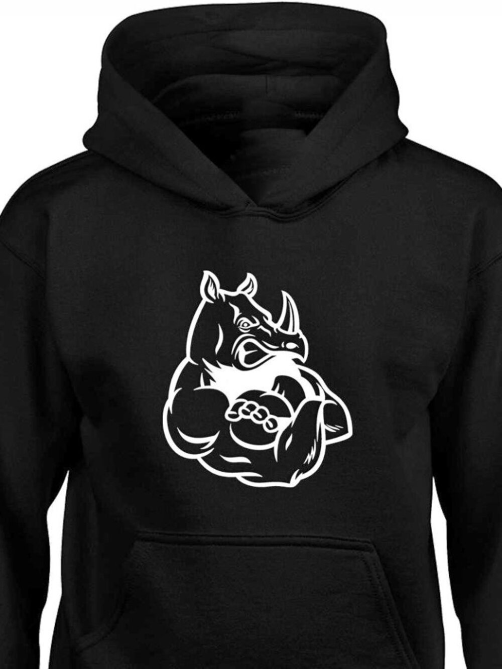 New Buff Rhino Black Hoodie Fleece Sweatshirt